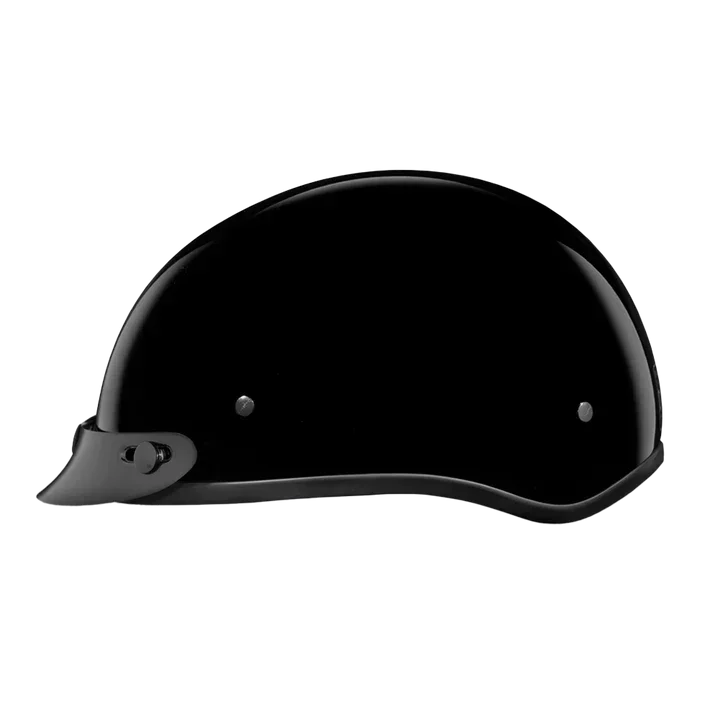 Side view of Slim Line D.O.T. Skull Cap Jr. Half
Shell Helmet Hi-Gloss Black – Smallest DOT