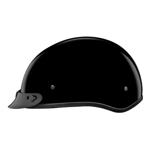 Side view of Slim Line D.O.T. Skull Cap Jr. Half
Shell Helmet Hi-Gloss Black – Smallest DOT