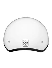 Back view showing DOT certification label on Daytona Skull Cap Beanie Style Motorcycle Helmet in White