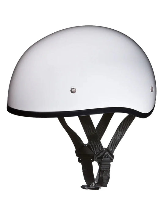 Side view of Daytona Skull Cap Half Shell Motorcycle Helmet in White – Beanie Style DOT Approved Helmet