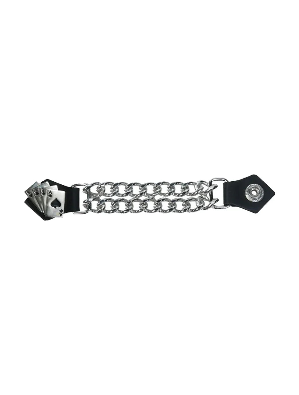 Vest Extender with Deadman’s Hand Poker Card Graphic and Dual Chrome Chain for Motorcycle Vests