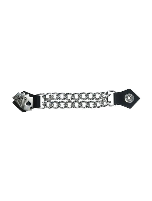 Vest Extender with Deadman’s Hand Poker Card Graphic and Dual Chrome Chain for Motorcycle Vests