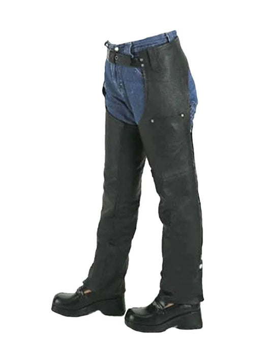 Kids genuine leather motorcycle chaps with front pockets and side zipper