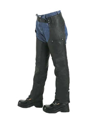 Kids genuine leather motorcycle chaps with front pockets and side zipper