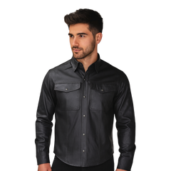 Durable Men’s Lightweight Leather Shirt – Cowhide for Summer Riding