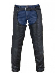 Full Front View of Multi-Pocket Leather Motorcycle Chaps