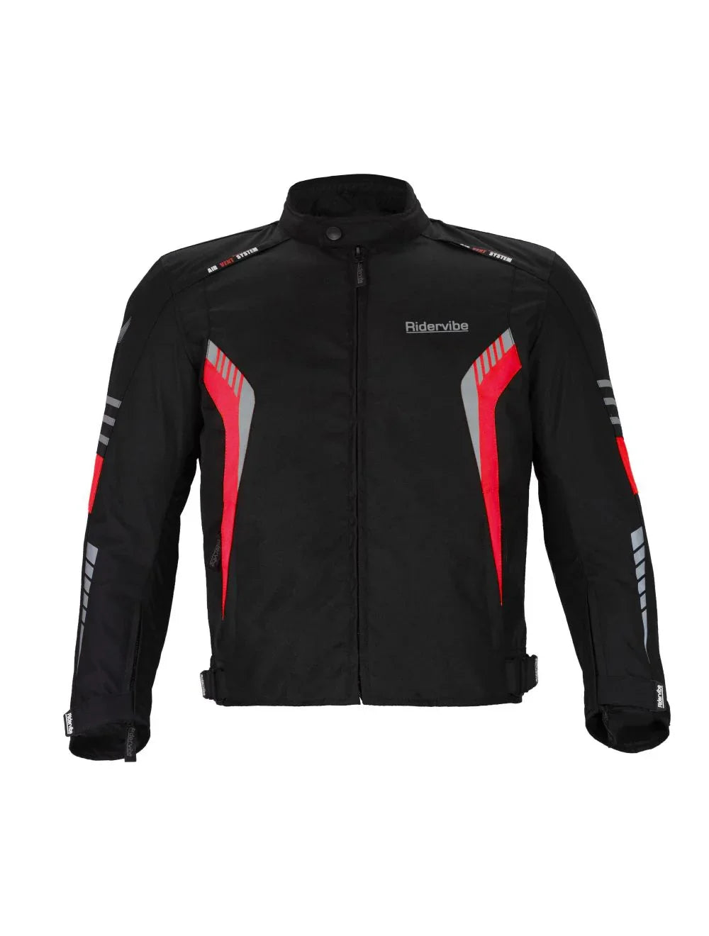 Front view of CE Armored Waterproof Red and Black Motorcycle Jacket for Men USA