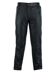 Front view of black leather motorcycle pants for men with zipper – Naked cowhide biker trousers