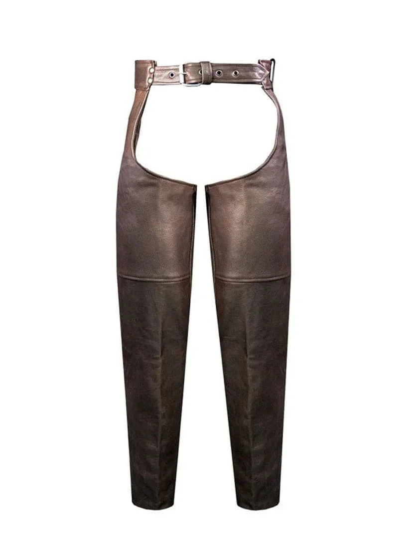 Stylish and Protective Brown Leather Chaps
Angled Front View