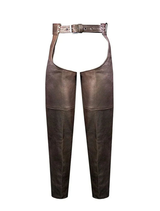 Stylish and Protective Brown Leather Chaps
Angled Front View