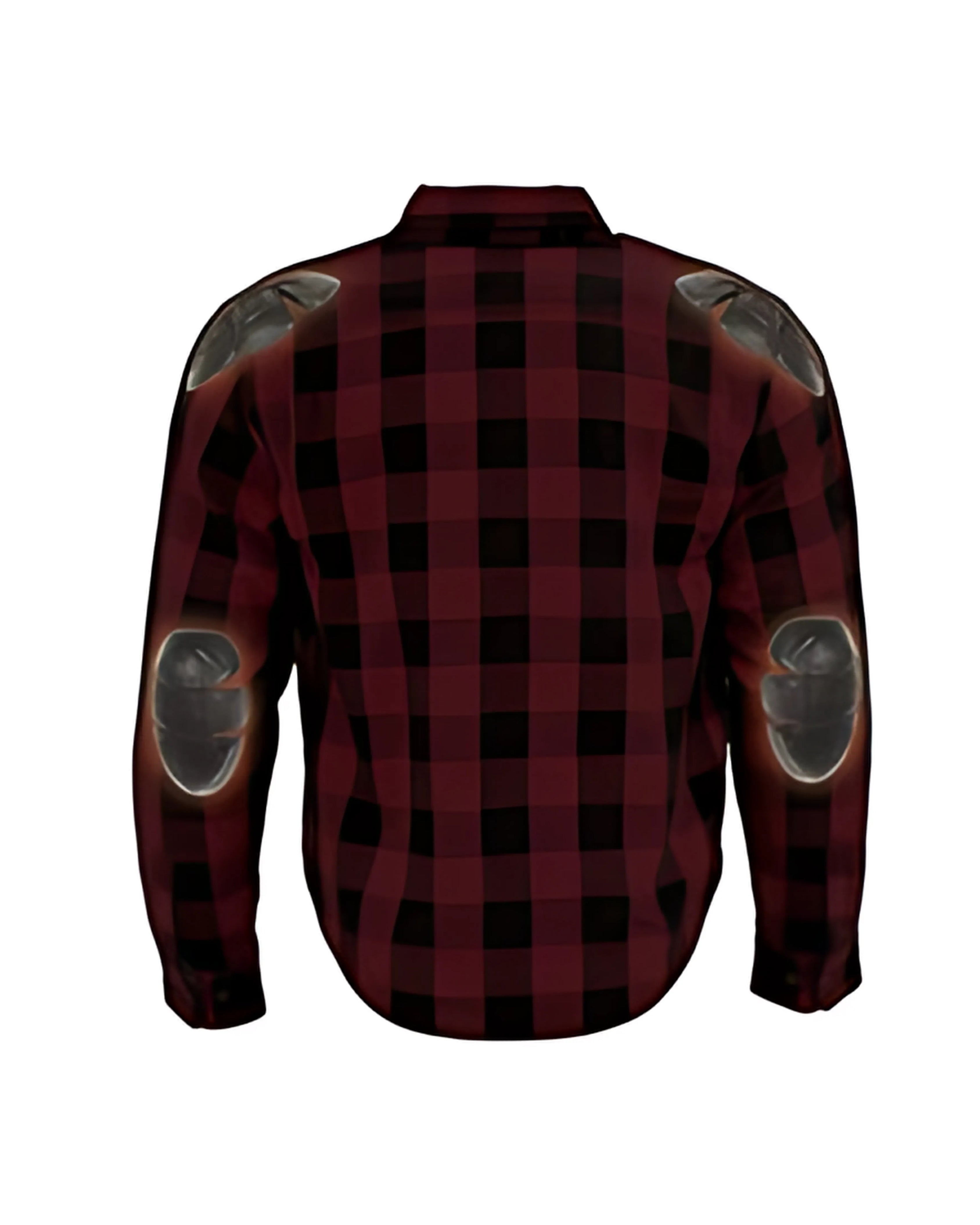 Rear view with shoulder and elbow pad placement shown for rider protection