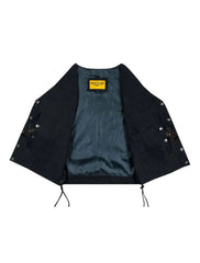 Interior view showing concealed
carry pockets and soft lining of
Women’s Black Denim Vest