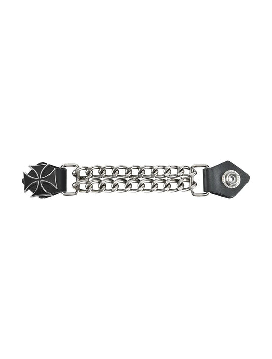 Biker Vest Extender with Black Iron Cross Emblem and Leather Tabs