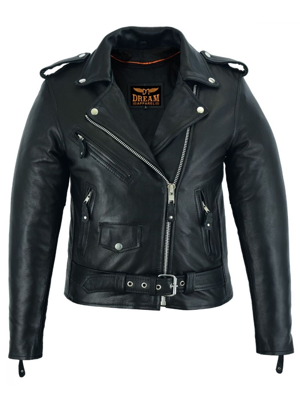 Women Motorcycle Classic Leather Jacket Premium Cowhide Leather Silver Hardware