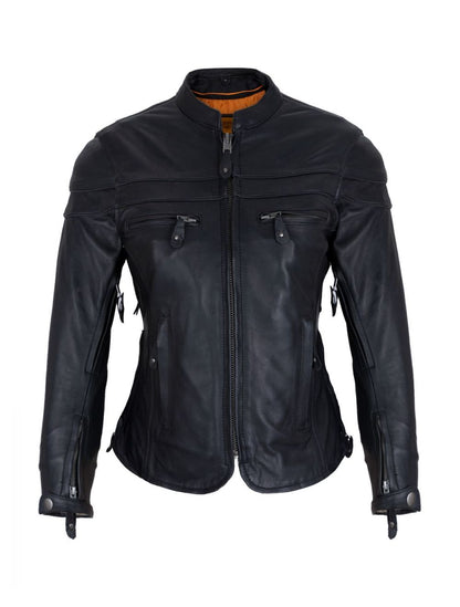 Women's Black Leather Jacket with Gun Pockets