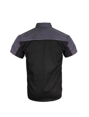 Back view of Premium Mechanic Shirt with Reflector on Back – Short Sleeve Grey Black Work Shirt for Automotive Use – Wide Wing Store