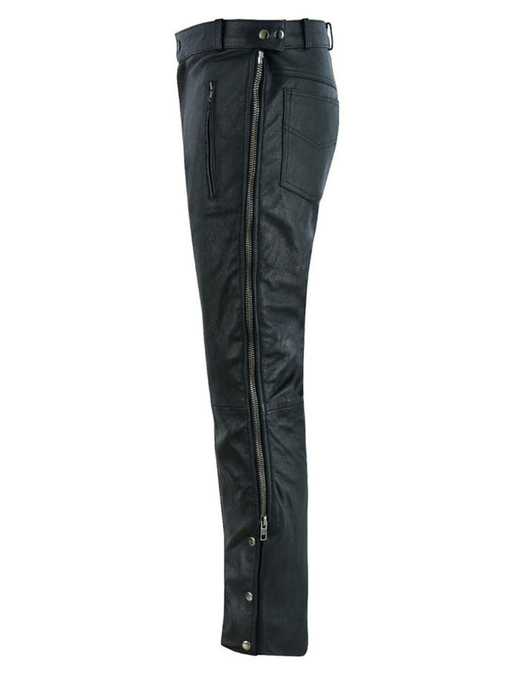Front spread view of leather motorcycle pants – zippered and tailored fit