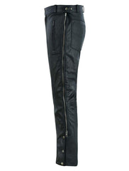 Front spread view of leather motorcycle pants – zippered and tailored fit