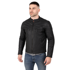 Men's Classic Cowhide Leather Racer Jacket – Concealed Carry & Ventilated Design
