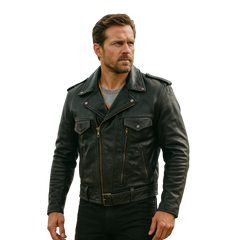 Men’s Premium Racer Leather Jacket with Cuffs & Ventilation – Naked Cowhide