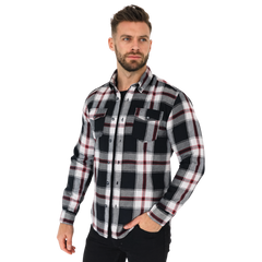 Men's Quilted Flannel Shirt Jacket - Black, White & Red Sleek Design Shirt