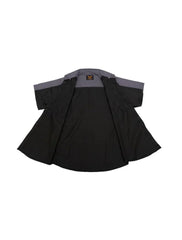 Open view of Mechanic Motorcycle Work Shirt Grey Black showing interior and stitching – Durable Reflective Shirt for Men – Wide Wing Store