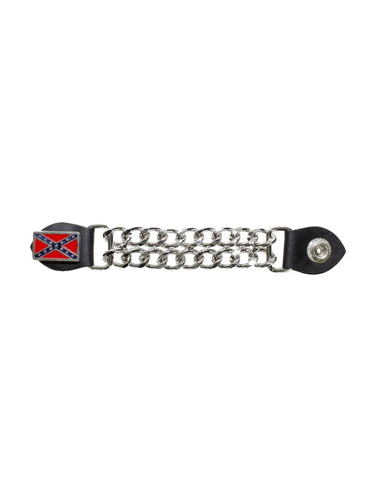 Motorcycle Vest Extender with Rebel Flag Emblem and Heavy-Duty Chrome Chains