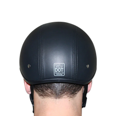 Back view of rider wearing Daytona Skull
Cap Leather Covered Helmet – DOT