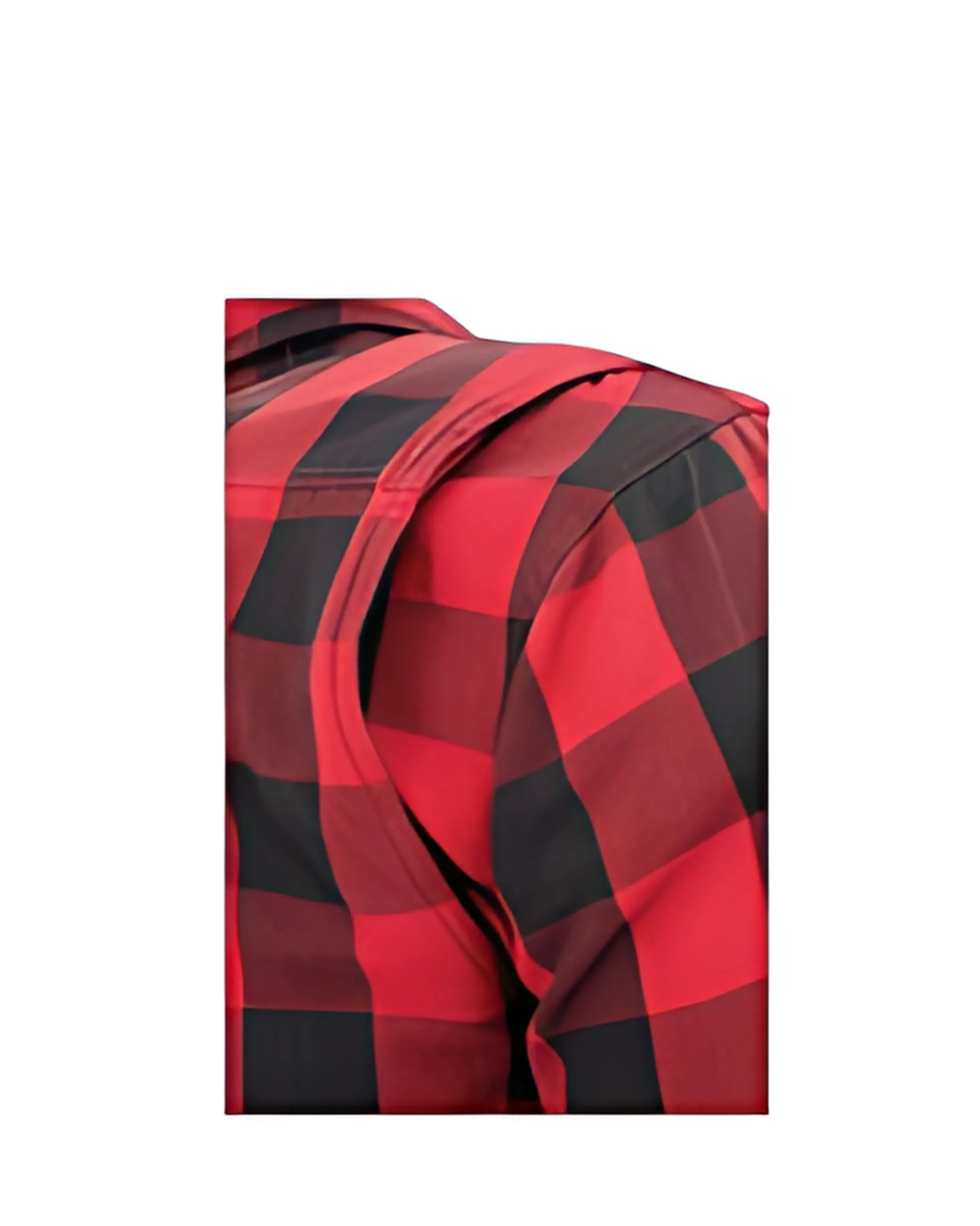 Close-up of shoulder armor pocket in men’s flannel padded motorcycle shirt