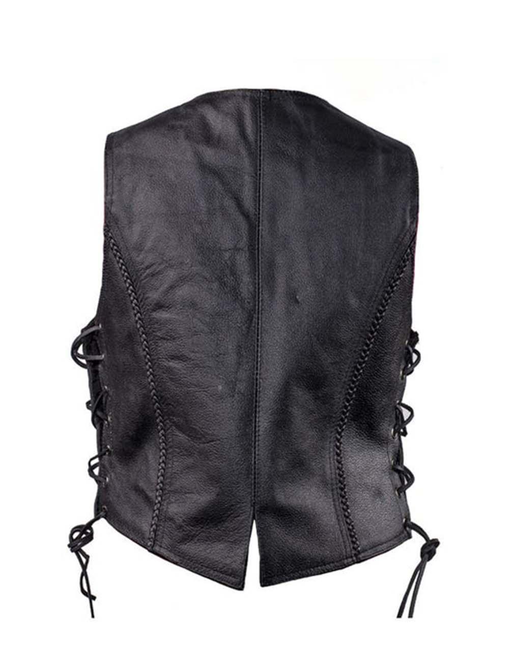Women’s Cowhide Leather Vest Braided Side View