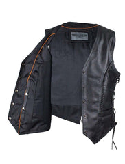 Women’s Leather Vest with Side Laces Braided Detail