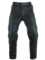 Full-side zipper and snap button detail – men’s genuine leather biker pants
