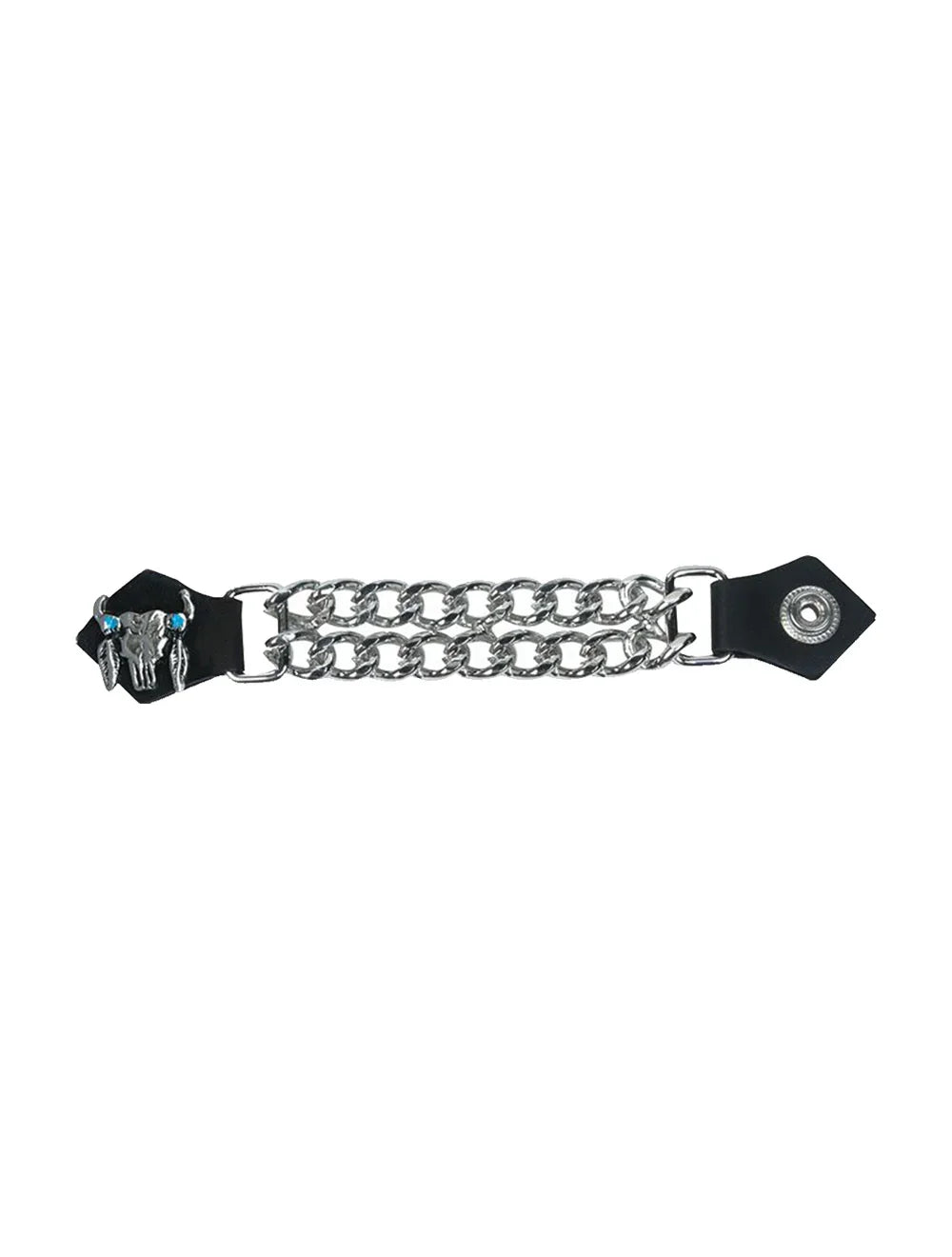 Steer Skull Vest Extender with Dual Chrome Chain and Leather Ends for Motorcycle Vests