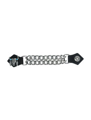 Steer Skull Vest Extender with Dual Chrome Chain and Leather Ends for Motorcycle Vests