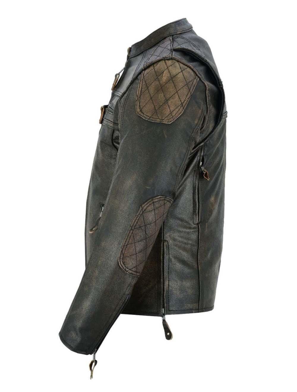 Close-up of quilted elbow patch on Women’s
Motorcycle Leather Jacket