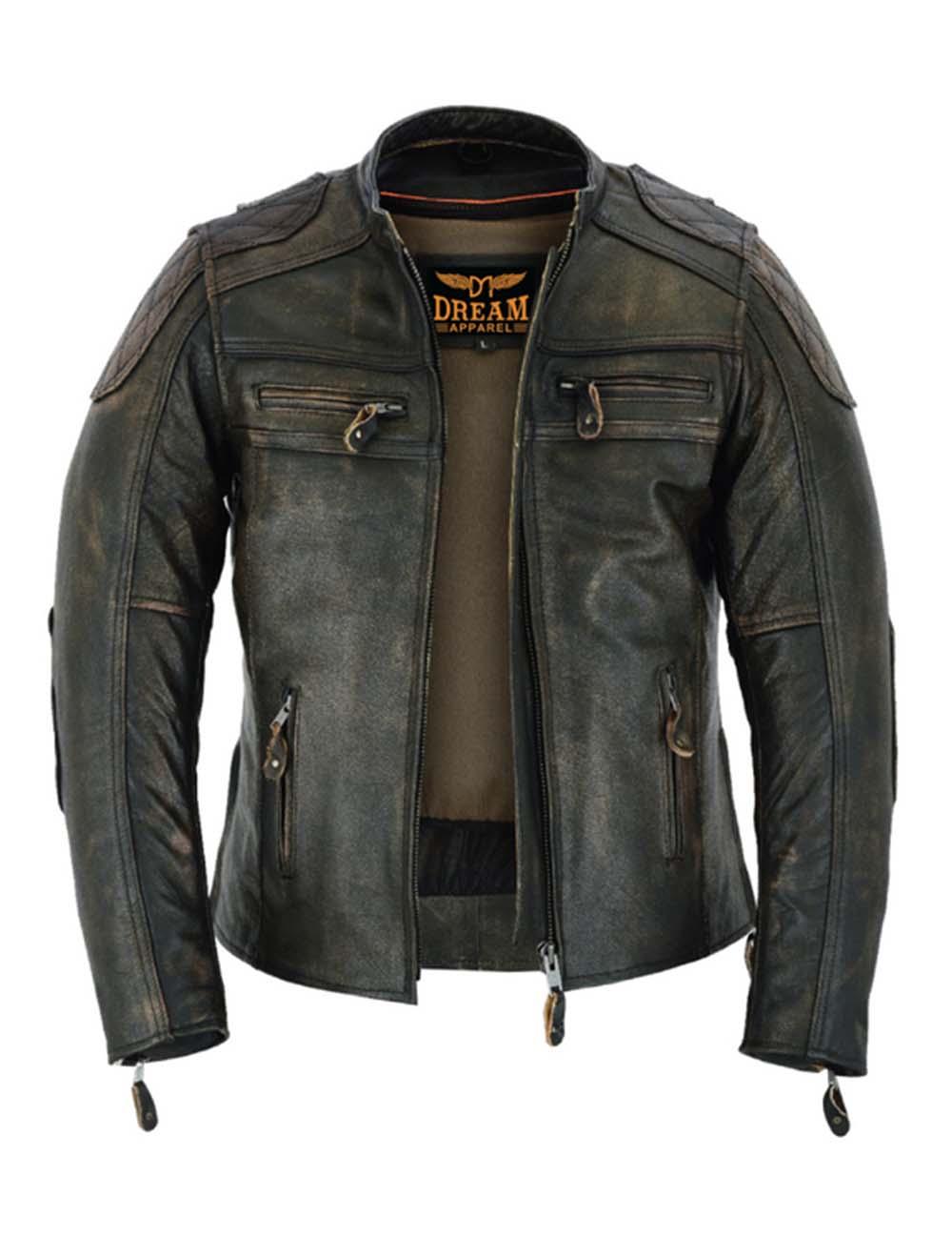 Front view of Women’s MC Motorcycle Jacket – Cowhide Leather Zip-Out Lining