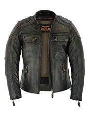 Front view of Women’s MC Motorcycle Jacket – Cowhide Leather Zip-Out Lining