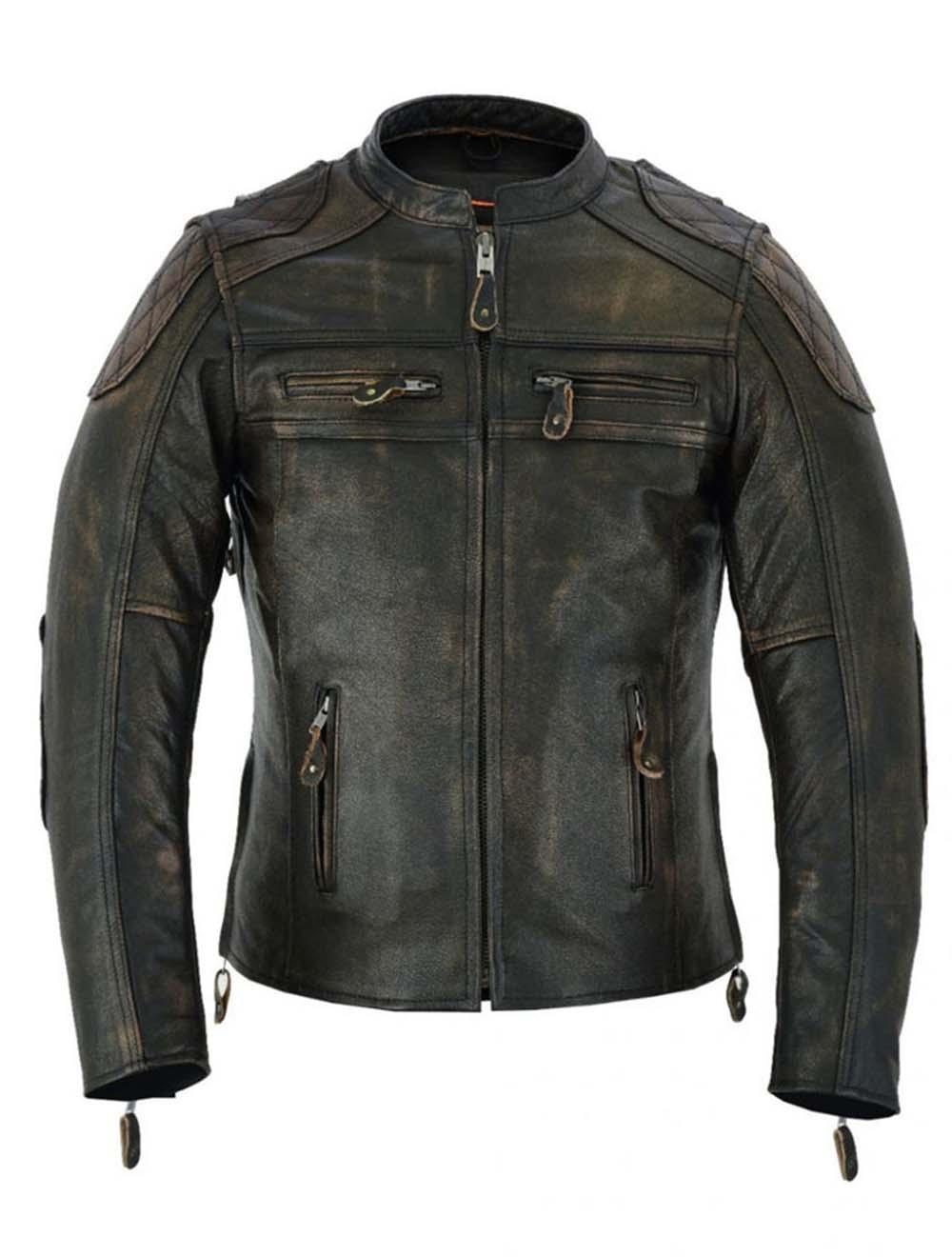 Front zipped view of Women’s Genuine
Cowhide Leather Biker Jacket