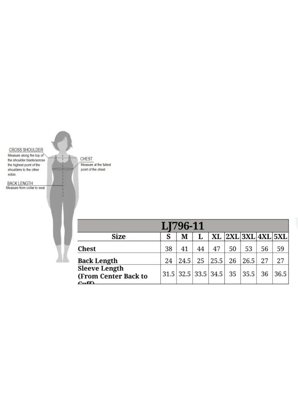 Size chart for Women’s Black Leather
Motorcycle Jacket with measurements