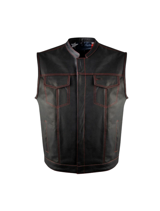 Club Biker Flag Lining Vest - Best Cowhide Leather Motorcycle Vest
