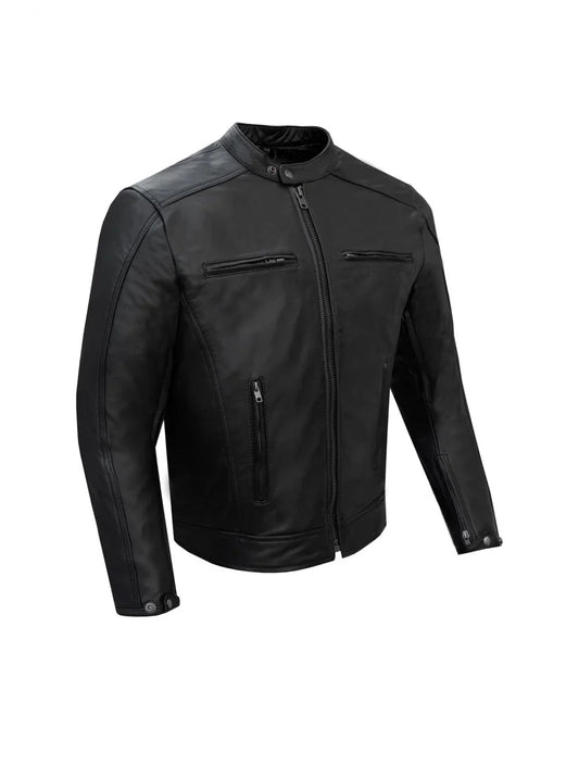 Premium cowhide leather biker jacket – angled view