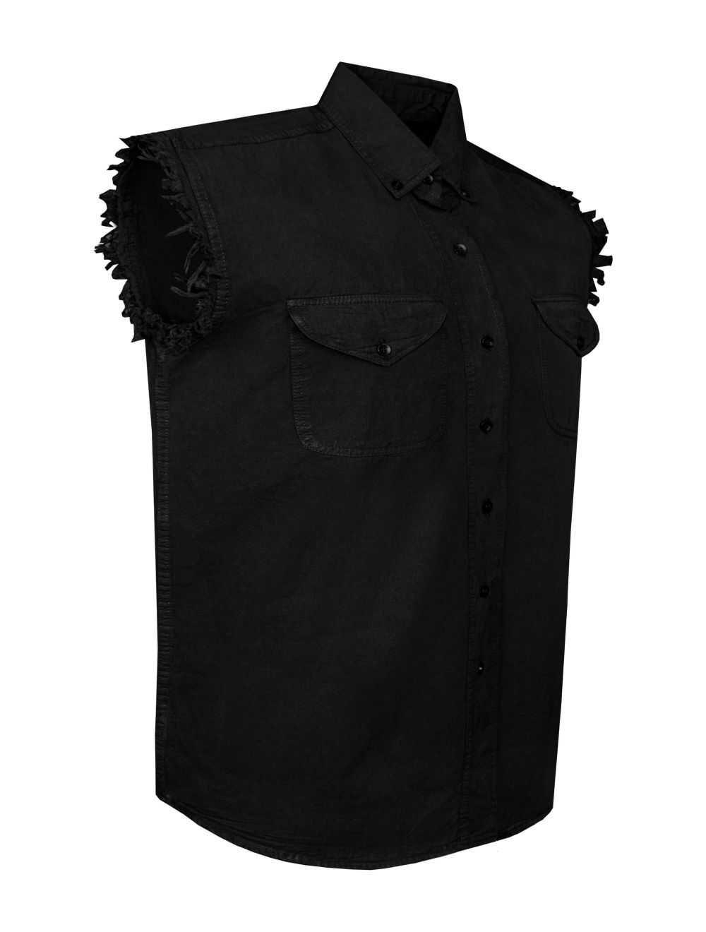 Men's Biker Cutoff Cotton Shirt Solid Black