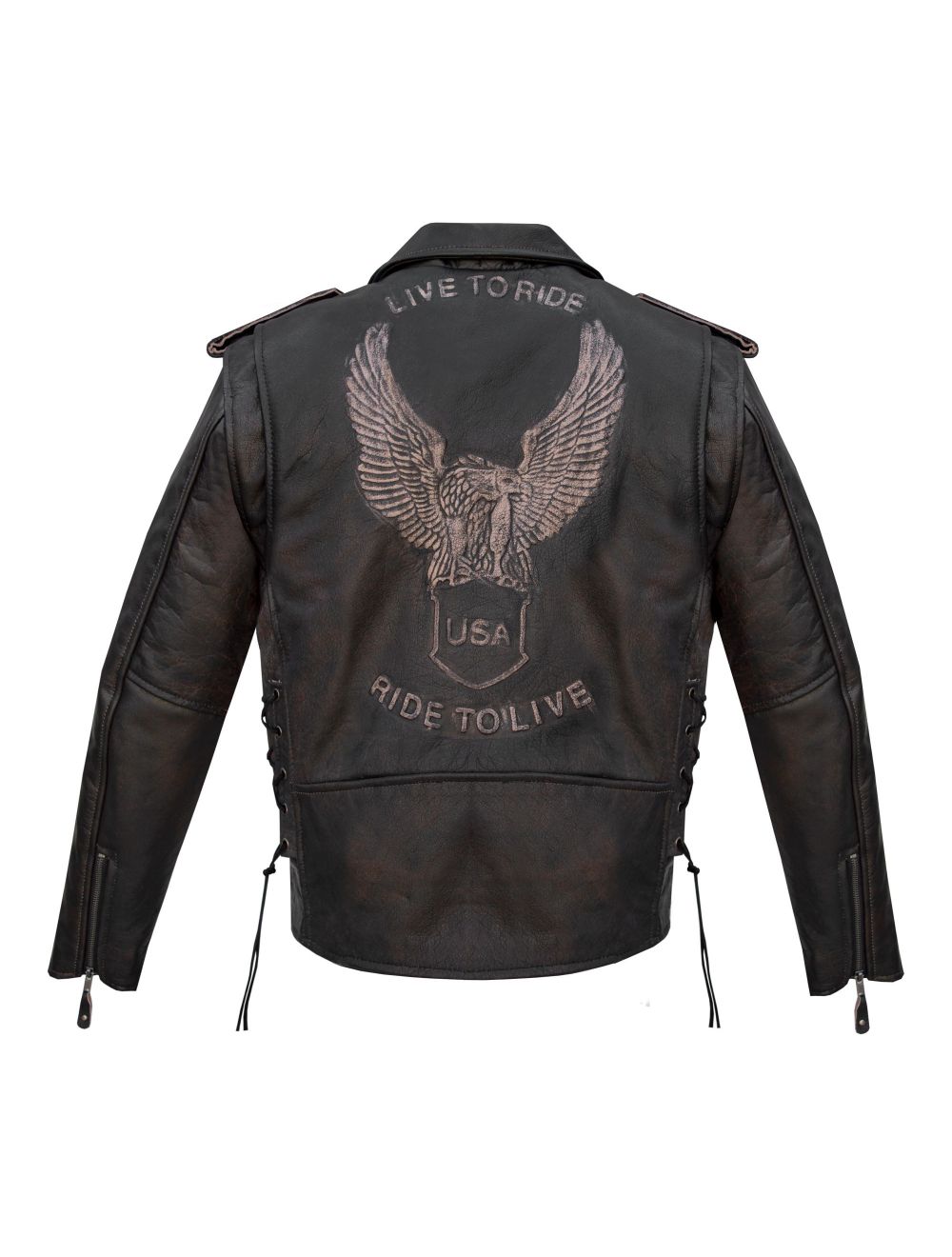 Men's Leather Jacket with Embossed Eagle