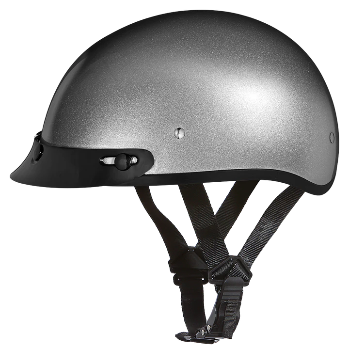 Daytona Skull Cap Half Shell Beanie Style Motorcycle Helmet - Silver Metallic