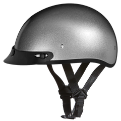 Daytona Skull Cap Half Shell Beanie Style Motorcycle Helmet - Silver Metallic