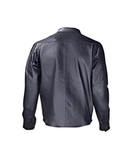 Back view of black leather motorcycle shirt made from breathable cowhide