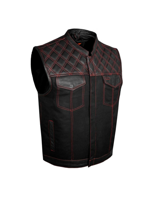 Men's Black Vest with Diamond Padding, Zipper Front