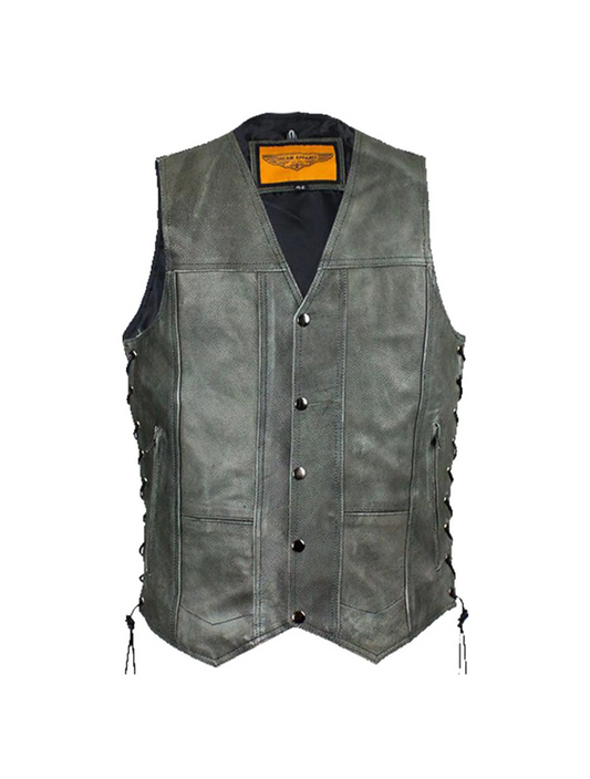Men's Gray Vest with Concealed Carry Pockets & Side Laces