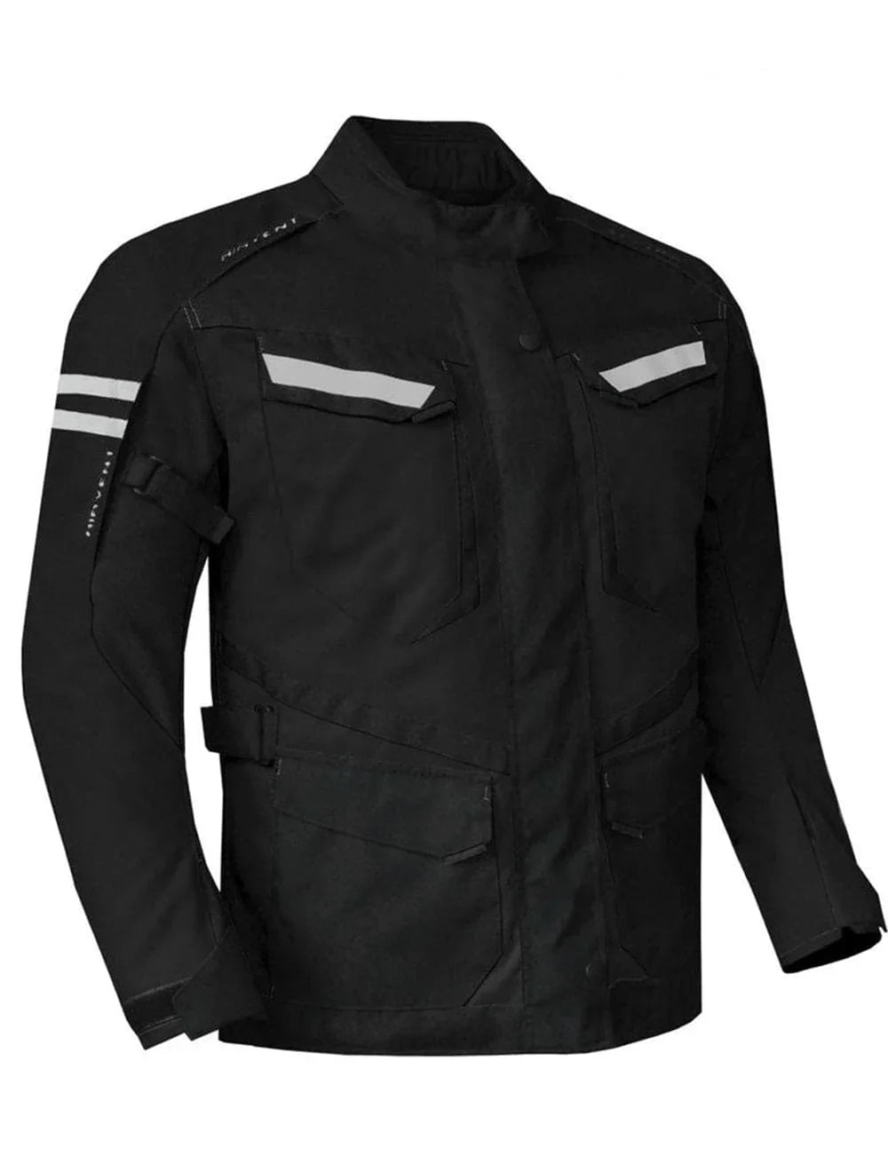 Side angle of waterproof men’s motorcycle jacket with armor