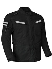 Side angle of waterproof men’s motorcycle jacket with armor